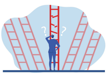 Illustrated man looking at a broken ladder