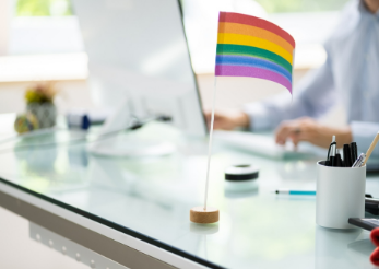 Pride flag on desk