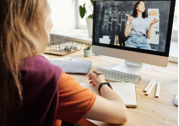 Woman taking online class