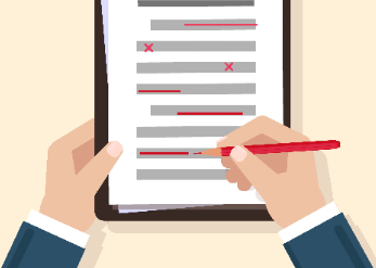 Illustration of hands editing a document