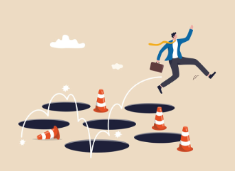 Illustration of main jumping over pitfalls