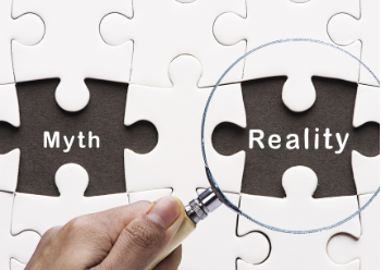 Puzzle pieces with myth and reality