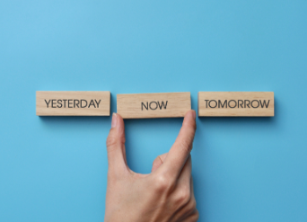 Blocks with 'yesterday,' 'now,' and 'tomorrow'
