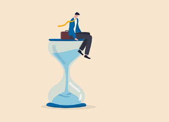 Illustration of person sitting on an hourglass timer