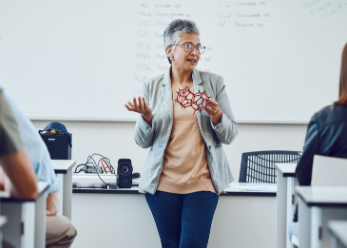 Woman teaching college class