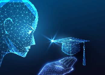 Concept image of AI person holding graduation cap