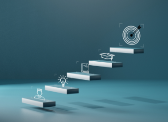 Concept of steps with aspects of education leading to a target