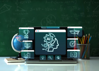 AI on laptop screen on educator's desk